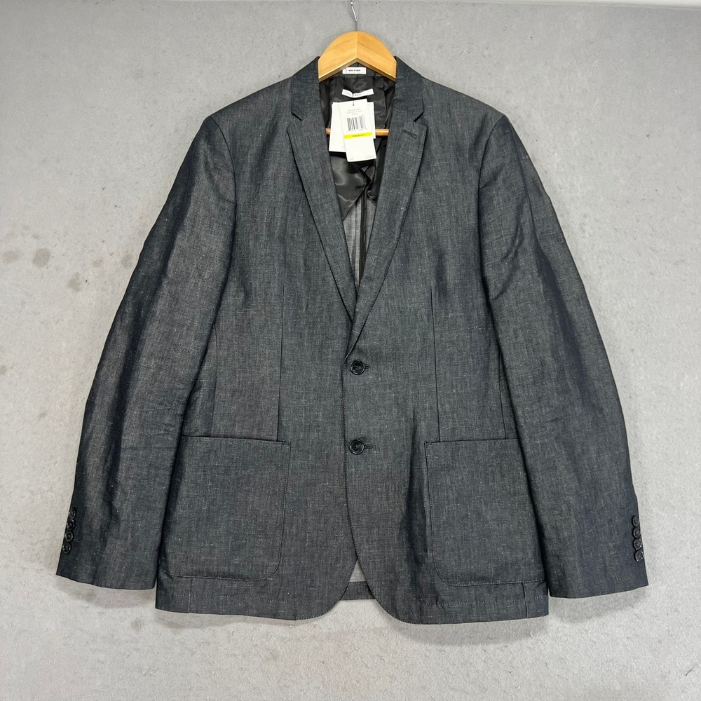 NEW Calvin Klein Mens M Slim Fit Linen Cotton Blazer Carbon Gray Sport Coat